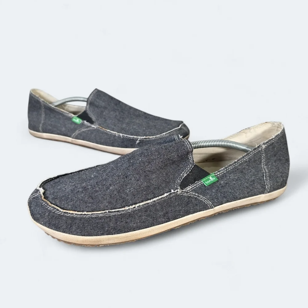 Sanuk Men’s Rounder Hobo Slip-On Loafers in Charcoal Gray Canvas Size 13